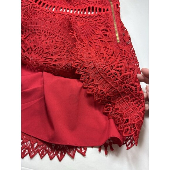 Saylor Pippa One Shoulder Dress Red XS Lace Mini Cocktail Sheer 3/4 Sleeve - Picture 8 of 16